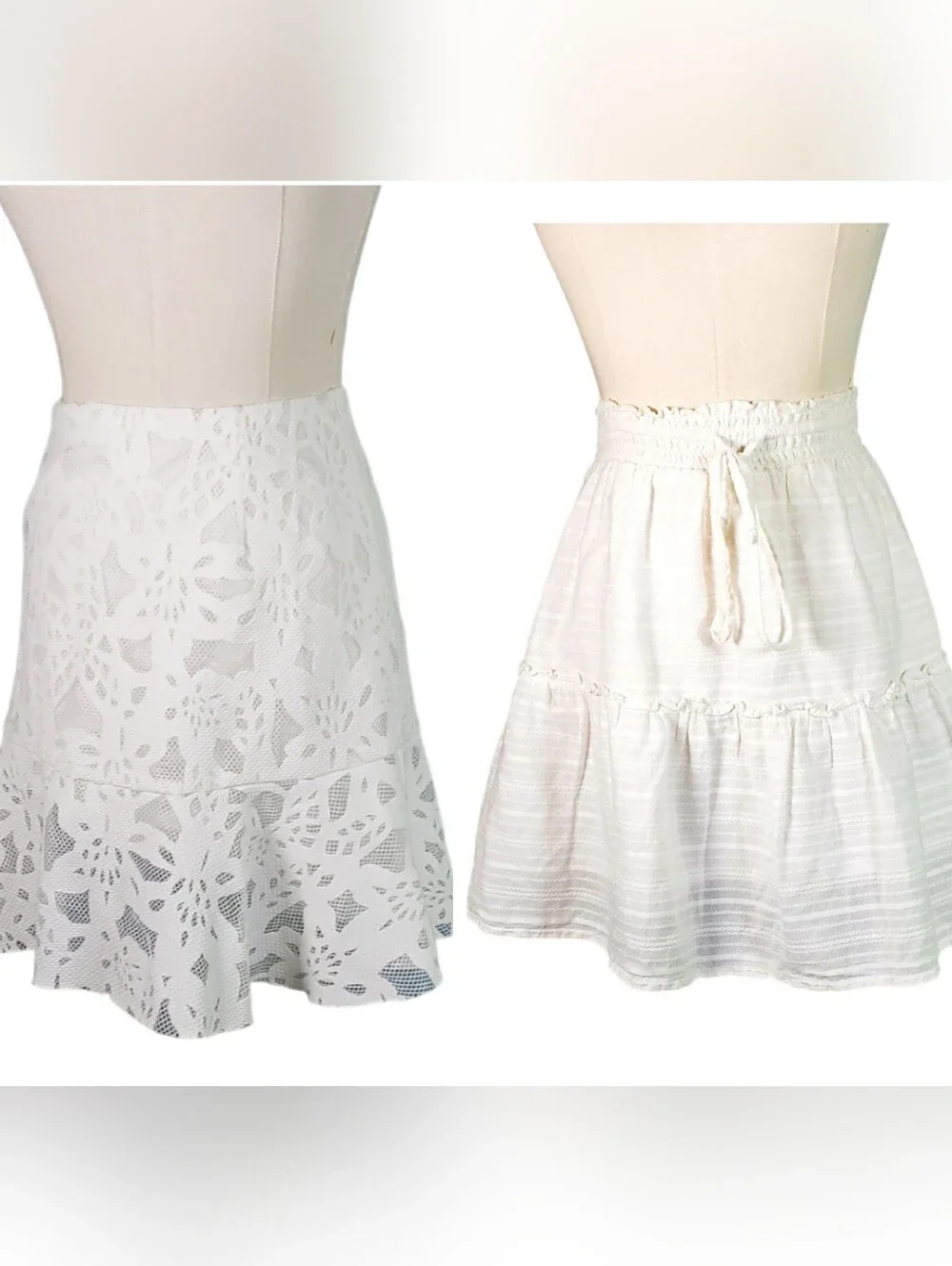 Mini Skirt Duo American Eagle Outfitters White Tiered Lace Aqua Lace Ruffle Hem